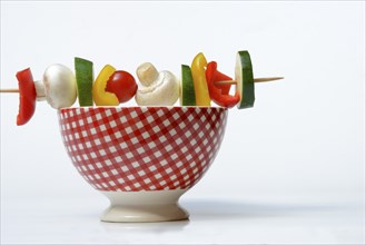 Vegetable skewer on a tray, barbecue skewer