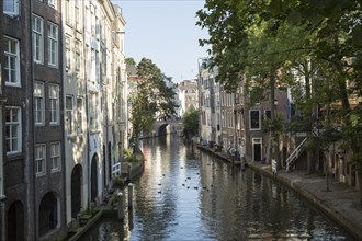 Waterside houses on Oudegracht canal in central Utrecht, Netherlands