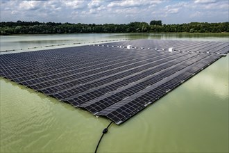 Germany's largest floating solar power plant on the Silbersee III, a quarry pond no longer used for