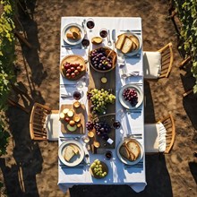 AI generated aerial view capturing a wine tasting table set