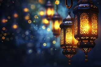 Ramadan lanterns background, evoking the rich traditions and serene moments of the holy month, AI