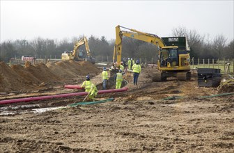 Construction work site laying electricity power cables related to East Anglia One wind farm,