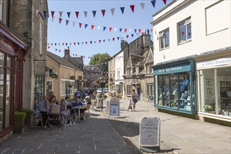 Historic buildings along the High Street in town of Corsham, Wiltshire, England, UK