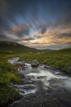 River near lake Savalen, Fjell, long exposure, landscape shot, evening mood, sunset, Savalen,