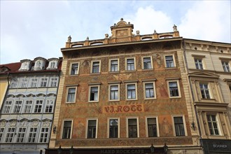 The façade of the former Rott metal goods shop on the Small Square in the Old Town, Prague, Czech