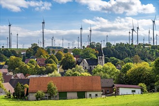 Wind farm near Lichtenau, Iggenhausen district, St. Alexander parish church, wind turbines, North