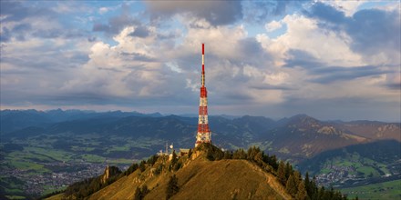 Bavarian Broadcasting Tower on the Grünten, 1738m, at sunrise, Illertal, Allgäu Alps, Oberallgäu,