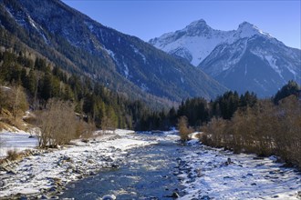 Inn, En, near Tschlin, Valsot, in winter, Engadin, Graubünden, Switzerland, Europe