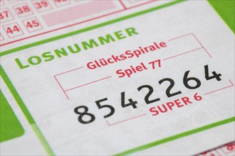 Game ticket, gambling, betting slip, GlücksSpirale, Spiel 77, SUPER 6