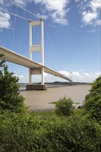 The old 1960s Severn bridge crossing between Beachley and Aust, Gloucestershire, England, UK