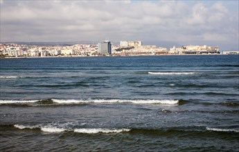 Waves of Mediterranean Sea, Melilla autonomous city state Spanish territory in north Africa, Spain,