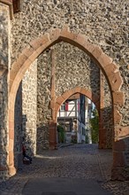 Double castle gate, north gate at the Adolfsturm, medieval Friedberg castle, old town centre,