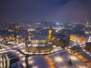 Dresden Old Town at night in winter, Dresden, Saxony, Germany, Europe