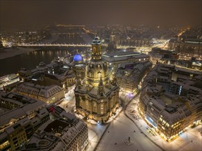 Dresden Old Town at night in winter, Dresden, Saxony, Germany, Europe