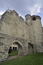 Ruin of the old medieval city wall and Anneessens Tower, Brussels, Belgium, Europe