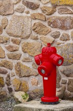 Red hydrant, Ile de Bréhat, Cotes-d'Armor, Brittany, France, Europe