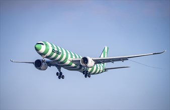 Condor Airbus A330-900, landing approach to Frankfurt FRA airport, Fraport, in winter, Hesse,