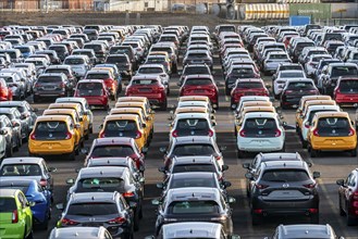 Car terminal in the Logport I inland port, in Duisburg on the Rhine, vehicle handling of new cars,