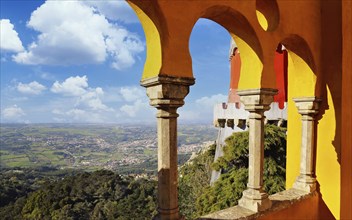 Pena Palace, Sintra, Portugal, Scenic view from a terrace, Europe