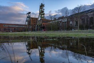 Former RAG Ewald colliery, headframes, shaft 7, left and shaft 2, right, in Herten, North