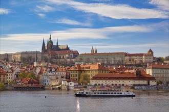 View over the Vltava River to Hradcany Castle, Prague, Czech Republic, Europe