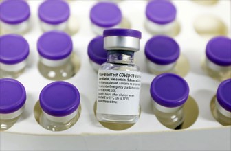 Vaccine vials with the Covid19 Biontech Pfizer vaccine, Schönefeld, 15 February 2021