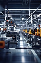 AI generated automotive assembly line in car manufacturing progression with automated machines