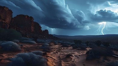 Lightning strike illuminates the night sky in the great victoria desert, AI generated