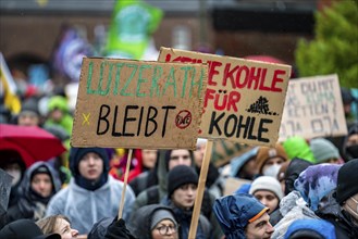 Demonstration against the demolition of the lignite village of Lützerath, from the village of