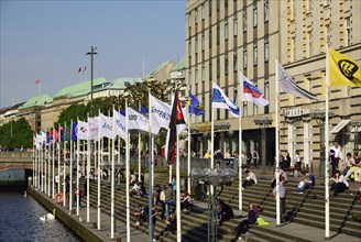 Germany, Hamburg, City, Inner Alster Lake, Kleine Alster, Alsterfleet, Terrace with shipping