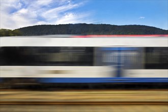 Long exposure from a moving train, Minden, North Rhine-Westphalia, Germany, Europe