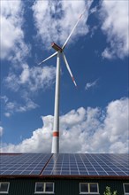 Wind farm south-west of Lichtenau, East Westphalia-Lippe, solar power system on an agricultural