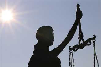 Close-up of a Justitia in front of a blue sky