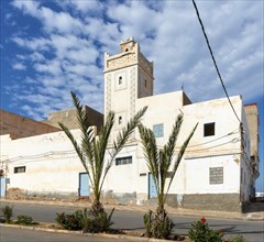 Minaret and mosque Art Deco architecture Spanish colonial building, Sidi Ifni, Morocco, North