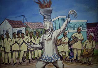 Painting depicting the Gesseh masquerade (National museum, Banjul, Gambia)