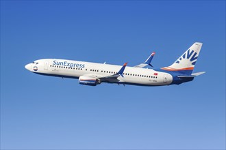 A Boeing 737-800 aircraft of SunExpress with the registration TC-SNU at the airport in Munich,