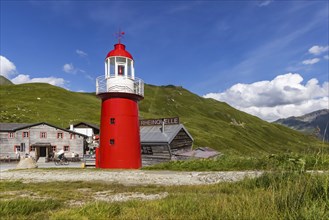 Oberalp Pass, top of the pass. The only lighthouse in the Alps stands near the source of the Rhine