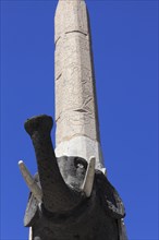 Egyptian obelisk on a lava stone elephant in the Piazza del Duomo, Catania, Sicily, Italy, Europe