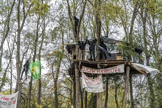 Tree houses with Antifa activists, protest action against the demolition of the village of