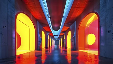 Futuristic art museum entrance embracing modern aesthetics in vivid colors, AI generated