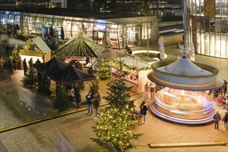 Christmas market on the station forecourt, night shot, Elberfeld, Wuppertal, North