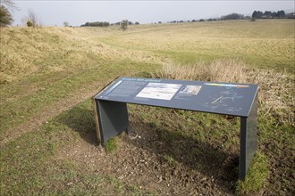 Information panel Durrington Walls neolithic prehistoric settlement site, near Amesbury, Wiltshire,