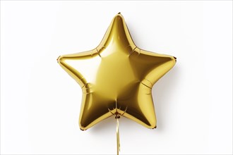 Golden star shaped foil balloon on white background. KI generiert, generiert AI generated