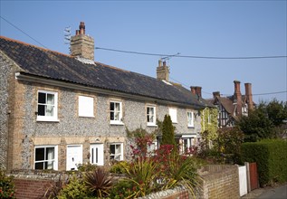 Attractive traditional flint faced cottages in Overstrand, Norfolk, England, United Kingdom, Europe