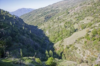 Landscape of the River Rio Poqueira gorge valley, High Alpujarras, Sierra Nevada, Granada Province,