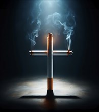 A cross of glowing cigarettes, symbolic image smoker, nicotine, tobacco, tobacco consumption,