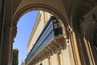 Balcony running along side of Grand Master's Palace building in Valletta, Malta, Europe