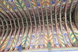 Painted ceiling by Mildred Holland 1863-66, Huntingfield church, Suffolk, England, UK