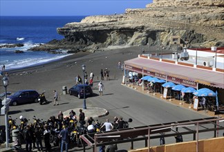 Black sand beach at the coastal village of Ajuy, Fuerteventura, Canary Islands, Spain, Europe