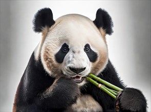 Animal portrait, Giant panda, also called giant panda or panda bear, eats bamboo, occurrence in